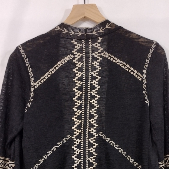 Hot & Delicious Embroidered Long Kimono Women's S Black Cream Boho Retro Beach - Picture 6 of 9